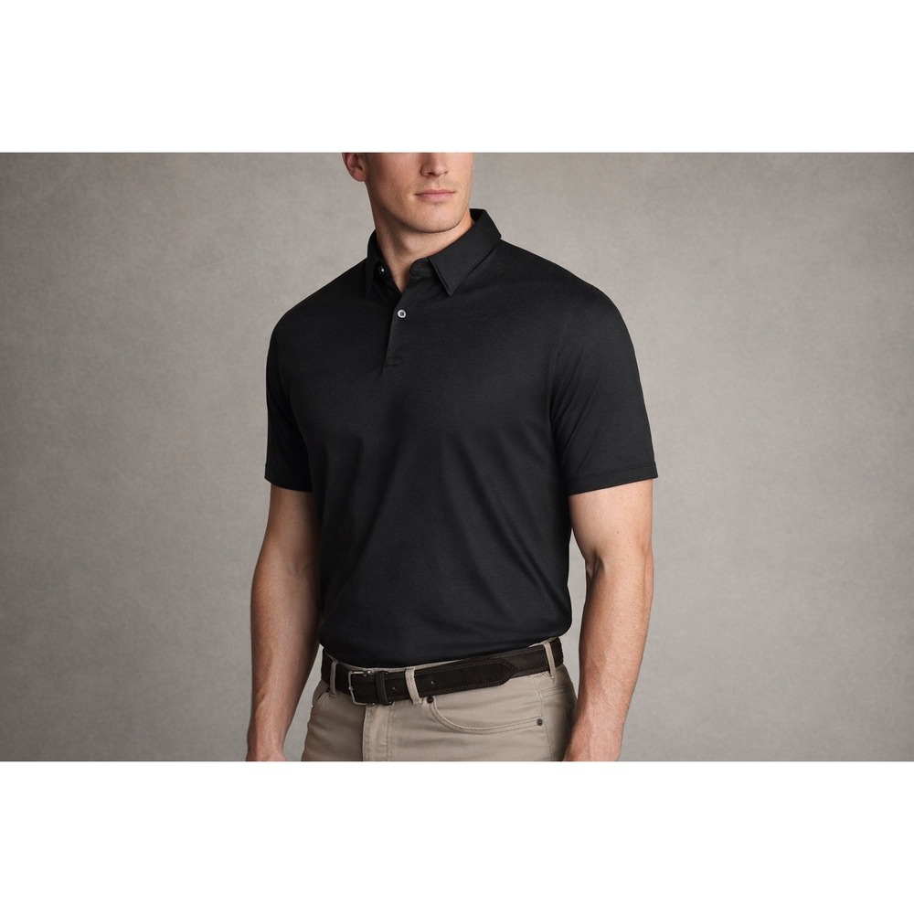 Charles Tyrwhitt Mens Black Short Sleeve‎ Jersey Polo Shirt XL NWT